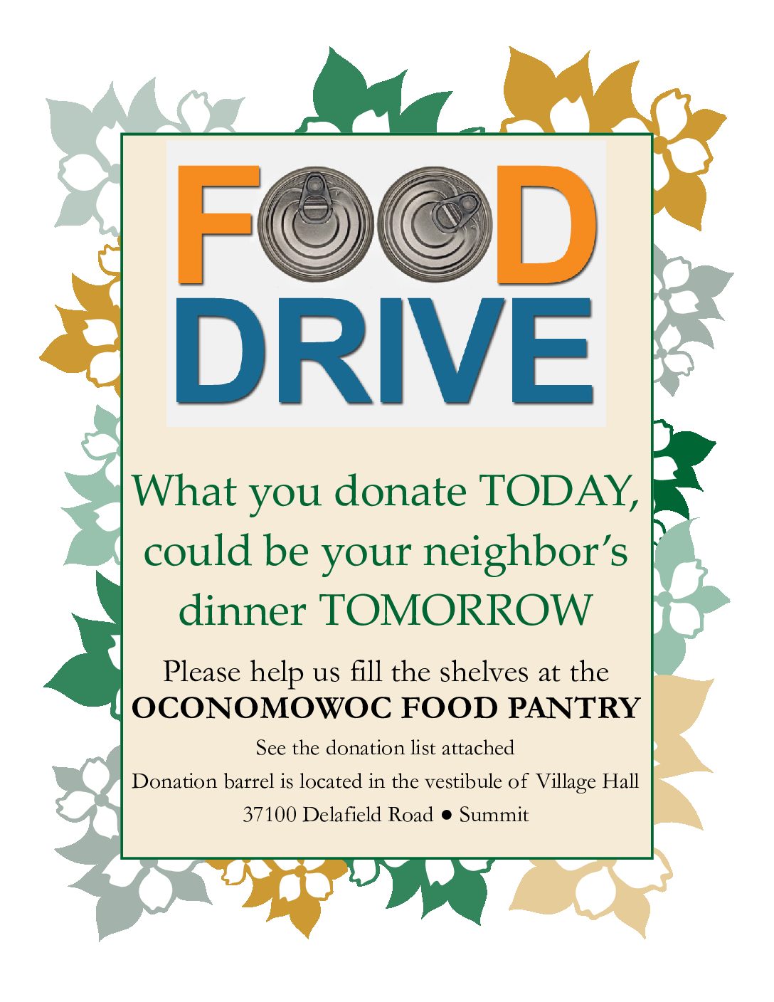 Food Drive Village Of Summit Waukesha County Wisconsin