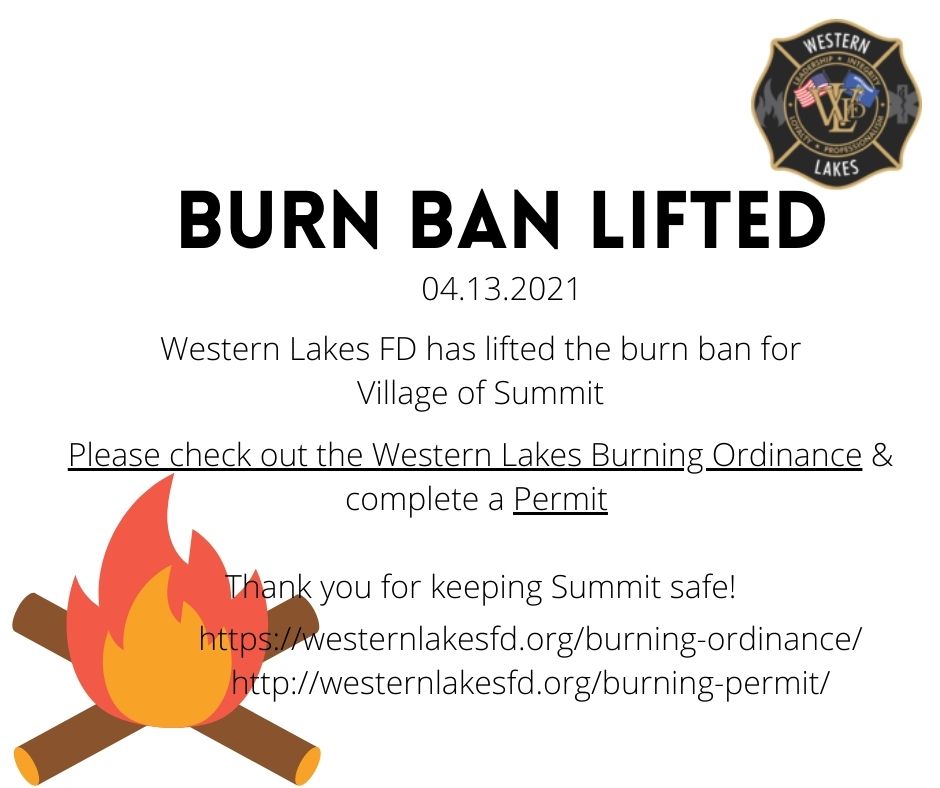 Burn Ban Lifted Village Of Summit Waukesha County Wisconsin 5643